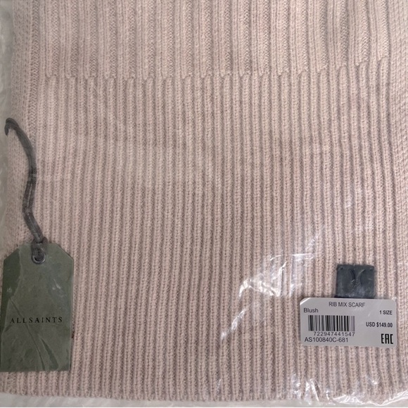 New ALLSAINTS Blush Rib Mix Knit Wool Blend Scarf Wrap, Blush/Pink - Picture 4 of 5